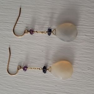 Delicate gold and purple drop earrings